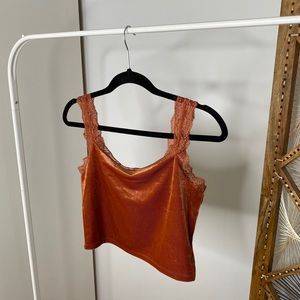 Burnt Orange Lace-Trim Cropped Tank